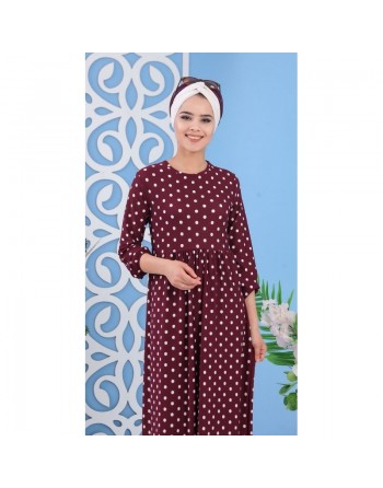 Robe à pois de couleur marron écureuil - Vêtement pour femme style décontracté et moderne 