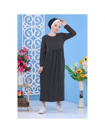 Robe à rayures de couleur noire (vêtement femme mode turque) 