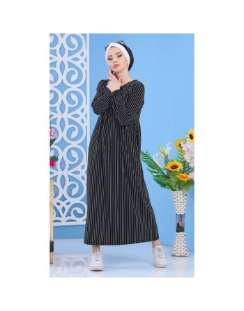 Robe à rayures de couleur noire (vêtement femme mode turque) 