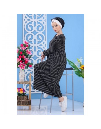 Robe à rayures de couleur noire (vêtement femme mode turque) 