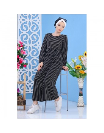 Robe à rayures de couleur noire (vêtement femme mode turque) 
