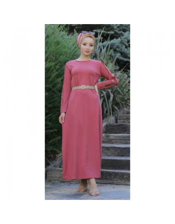 Robe longue décoration boutons pour femme style casual - Couleur rose 