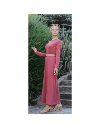 Robe longue décoration boutons pour femme style casual - Couleur rose 