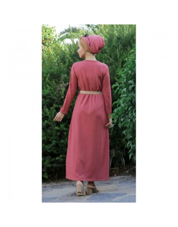 Robe longue décoration boutons pour femme style casual - Couleur rose 