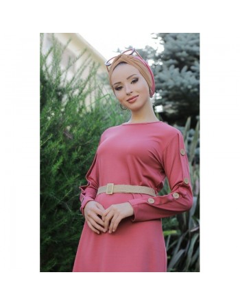 Robe longue décoration boutons pour femme style casual - Couleur rose 