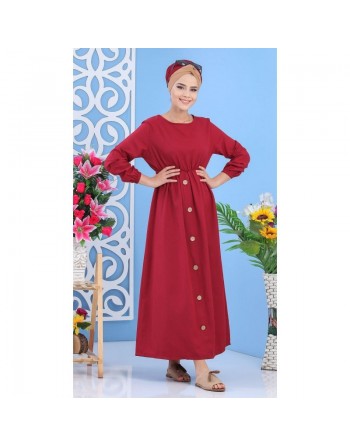 Robe longue cintrée décoration boutons - Couleur grenat (Mode chic et moderne grande taille pour femme) 