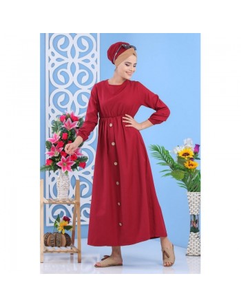 Robe longue cintrée décoration boutons - Couleur grenat (Mode chic et moderne grande taille pour femme) 