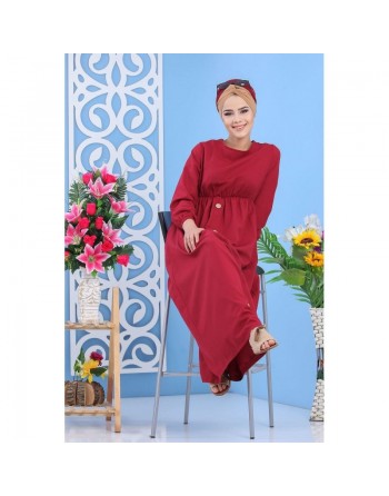Robe longue cintrée décoration boutons - Couleur grenat (Mode chic et moderne grande taille pour femme) 