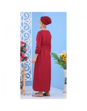 Robe longue cintrée décoration boutons - Couleur grenat (Mode chic et moderne grande taille pour femme) 
