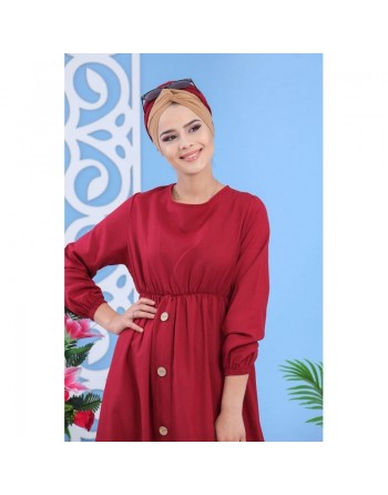 Robe longue cintrée décoration boutons - Couleur grenat (Mode chic et moderne grande taille pour femme) 