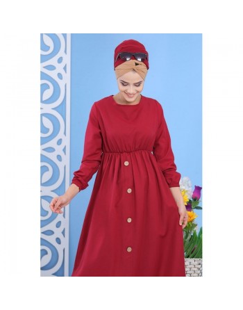 Robe longue cintrée décoration boutons - Couleur grenat (Mode chic et moderne grande taille pour femme) 