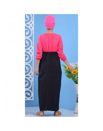 Robe longue bi-couleur à boutons pour femme - Couleur rose 