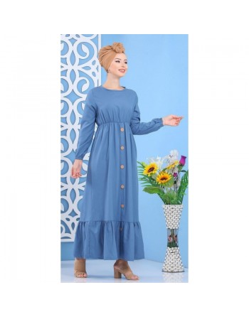 Robe longue à boutons style casual pour femme - Couleur bleue 