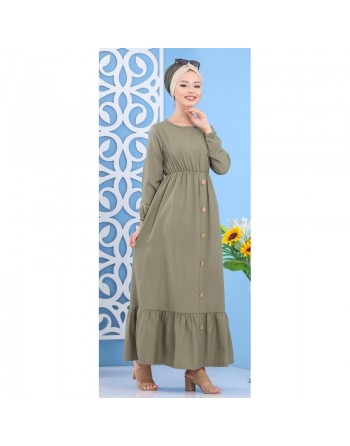 Robe longue à boutons de couleur kaki (Vêtement ample et chic pour femme) 