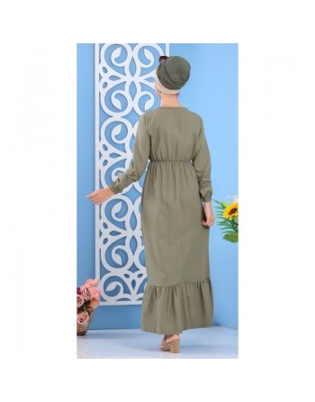 Robe longue à boutons de couleur kaki (Vêtement ample et chic pour femme) 