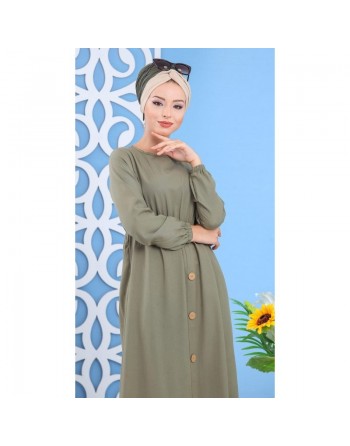 Robe longue à boutons de couleur kaki (Vêtement ample et chic pour femme) 