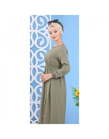 Robe longue à boutons de couleur kaki (Vêtement ample et chic pour femme) 