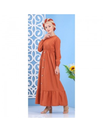 Robe de ville longue à boutons pour femme - Couleur rouille 