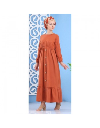 Robe de ville longue à boutons pour femme - Couleur rouille 