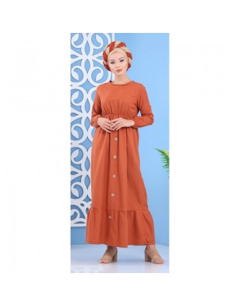 Robe de ville longue à boutons pour femme - Couleur rouille 
