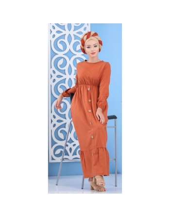 Robe de ville longue à boutons pour femme - Couleur rouille 