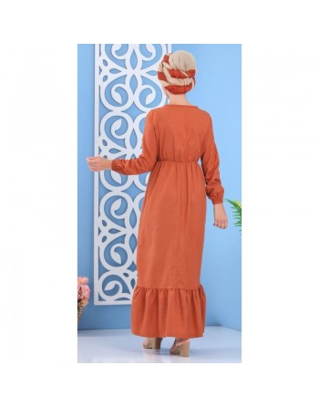 Robe de ville longue à boutons pour femme - Couleur rouille 