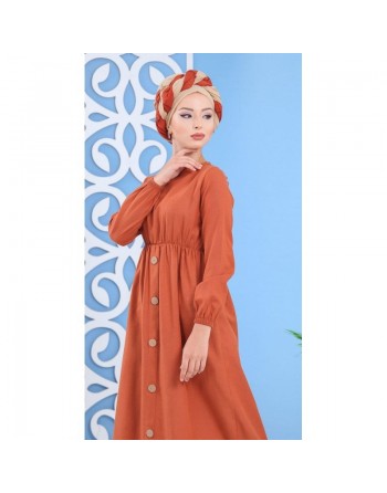 Robe de ville longue à boutons pour femme - Couleur rouille 