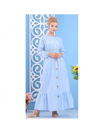Robe longue à boutons pour femme - Couleur bleu ciel 