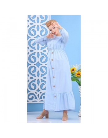 Robe longue à boutons pour femme - Couleur bleu ciel 