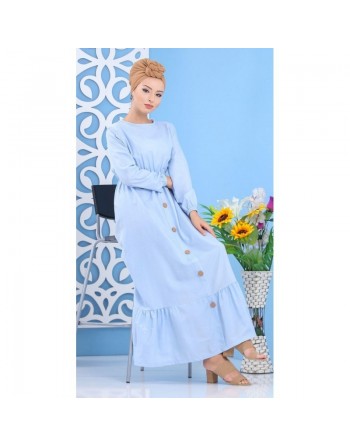 Robe longue à boutons pour femme - Couleur bleu ciel 