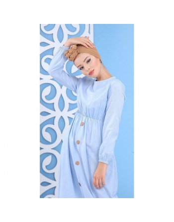 Robe longue à boutons pour femme - Couleur bleu ciel 