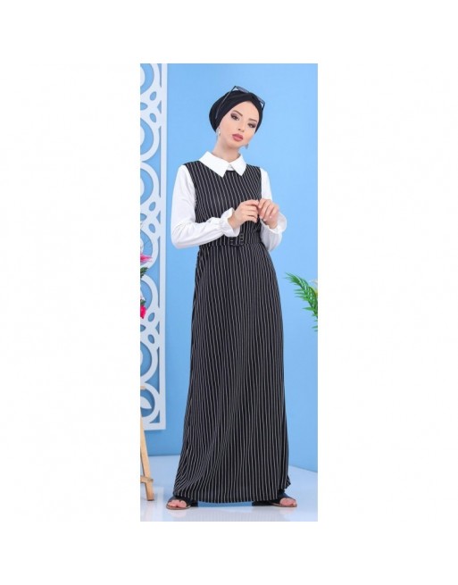 Ensemble Robe noire à rayures avec sa chemise blanche assortie Ensemble Robe noire à rayures avec sa chemise blanche assortie