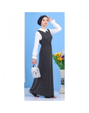 Ensemble Robe noire à rayures avec sa chemise blanche assortie 