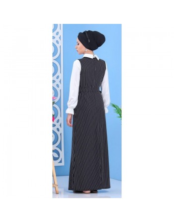 Ensemble Robe noire à rayures avec sa chemise blanche assortie 