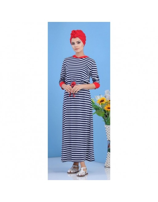 Robe décontractée à rayures blanches capuche rouge pour femme (Robes pas cher) Robe décontractée à rayures blanches capuche rouge pour femme (Robes pas cher)