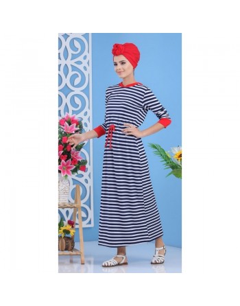 Robe décontractée à rayures blanches capuche rouge pour femme (Robes pas cher) 
