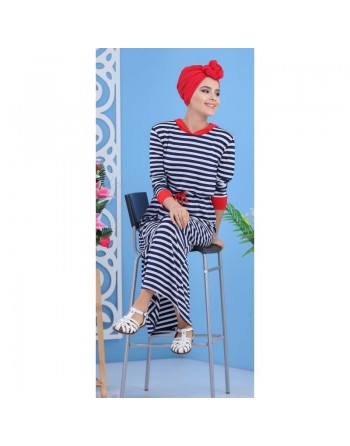 Robe décontractée à rayures blanches capuche rouge pour femme (Robes pas cher) 
