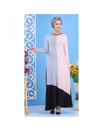 Robe longue tricolore pour femme (noir, gris et rose) 