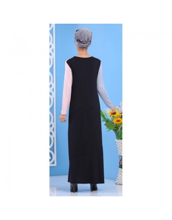 Robe longue tricolore pour femme (noir, gris et rose) 