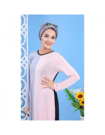Robe longue tricolore pour femme (noir, gris et rose) 