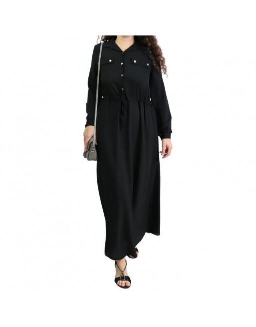 Robe de ville boutonnée manches longues pour femme - Couleur Noir Robe de ville boutonnée manches longues pour femme - Couleur Noir