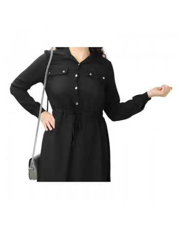 Robe de ville boutonnée manches longues pour femme - Couleur Noir 