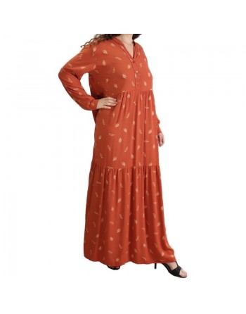 Robe longue ample à motifs plumes (plusieurs couleurs disponibles) 