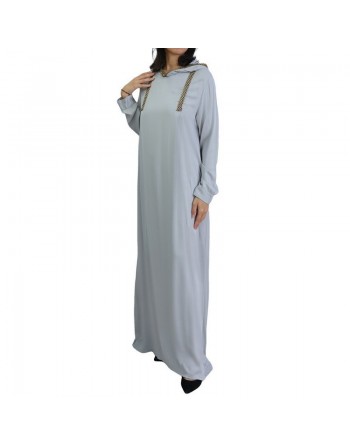 Abaya moderne avec capuche couleur gris clair 