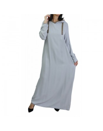 Abaya moderne avec capuche couleur gris clair 