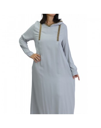 Abaya moderne avec capuche couleur gris clair 