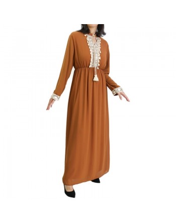 Robe fluide pour femme avec strass et pompons - Couleur Caramel 