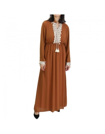 Robe fluide pour femme avec strass et pompons - Couleur Caramel 