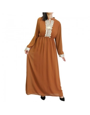 Robe fluide pour femme avec strass et pompons - Couleur Caramel 