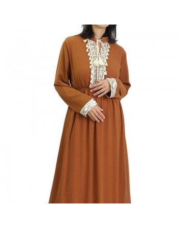 Robe fluide pour femme avec strass et pompons - Couleur Caramel 